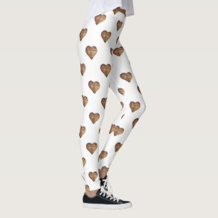 Symmetrische große rustikale braune Holzherzen Leggings