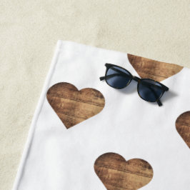 Symmetrische große rustikale braune Holzherzen Strandtuch