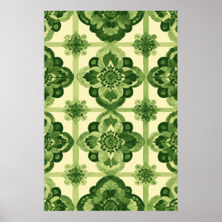 Symmetrische Grüne Blütenpflanze Botanische Elegan Poster