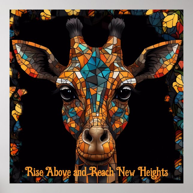 Symmetrische Mosaik-Giraffe, gestanzte Glaskunst Poster (Vorne)