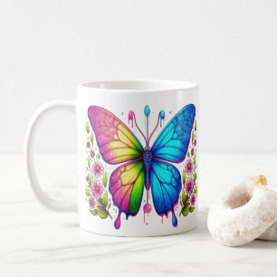 Symmetrische Schönheit: Rosa und Blauer Schmetterl Kaffeetasse
