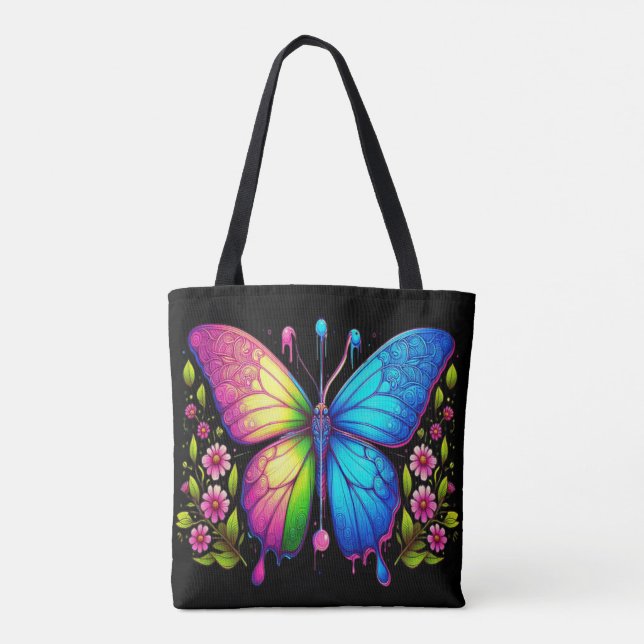 Symmetrische Schönheit: Rosa und Blauer Schmetterl Tasche (Rückseite)