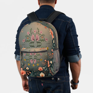 Symmetrische volkstümliche botanische Illustration Bedruckter Rucksack