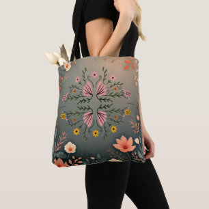 Symmetrische volkstümliche botanische Illustration Tasche