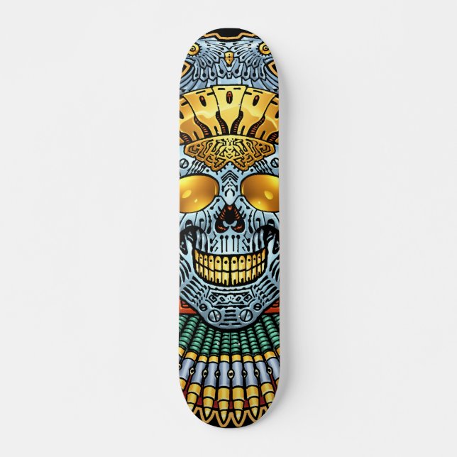 Symmetrischer Schädel mit Gewehren und Kugeln Skateboard (Vorne)