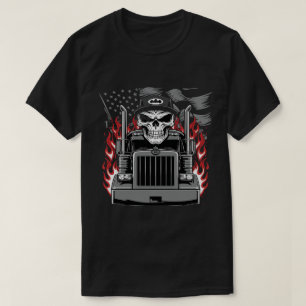 Symmetrischer Schädel und LKW mit Graustufen-Flagg T-Shirt