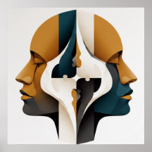 Symmetrisches abstraktes Portrait in Ocker und Sch