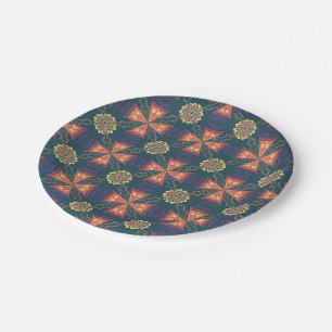 Symmetrisches Blumenmuster in Orange und Gelb Pappteller