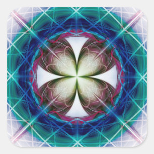Symmetrisches Blumenmuster Quadratischer Aufkleber