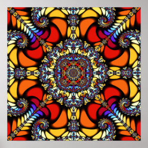 Symmetrisches Buntglas-Kaleidoskop-Fraktal-Mann Poster