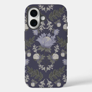 Symmetrisches dunkelviolettes Blumenmuster iPhone 16 Hülle