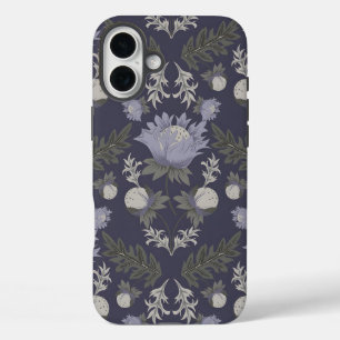Symmetrisches dunkelviolettes Blumenmuster iPhone 16 Plus Hülle