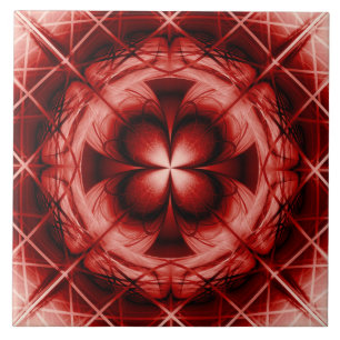 Symmetrisches, florales, rotes Ornament Fliese