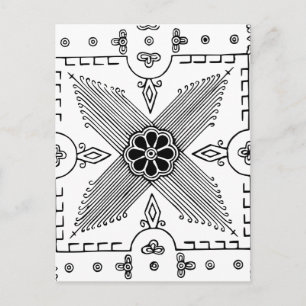 Symmetrisches indonesisches Textil-Blumenmuster Postkarte
