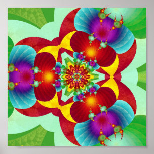 Symmetrisches Kaleidoskop-Fraktal-Mandala in leben Poster