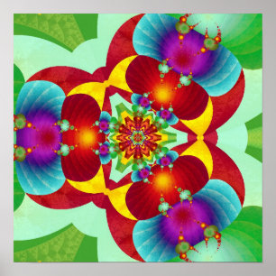 Symmetrisches Kaleidoskop-Fraktal-Mandala in leben Poster