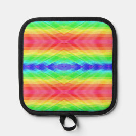 symmetrisches Regenbogenmuster und eine schwarze U Topflappen