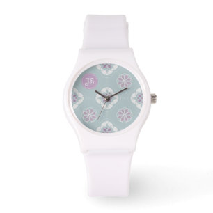 Symmetrisches rosa Blume gepolstertes Muster auf E Armbanduhr