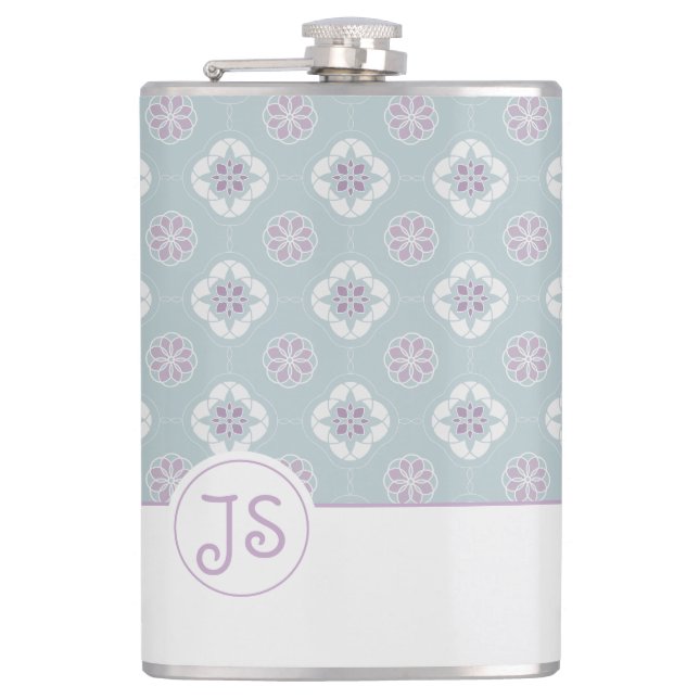 Symmetrisches rosa Blume gepolstertes Muster auf E Flachmann (Vorderseite)