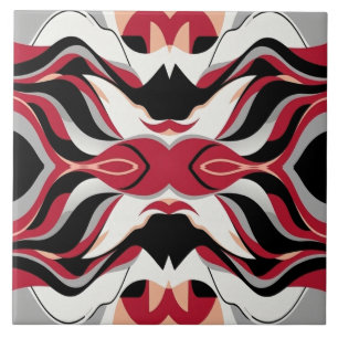 Symmetrisches rotes und schwarzes abstraktes Fluss Fliese
