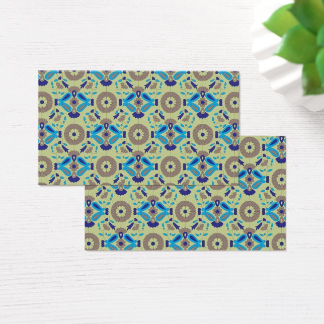 symmetrisches Textildesign mit blau und oder (Schreibtisch)