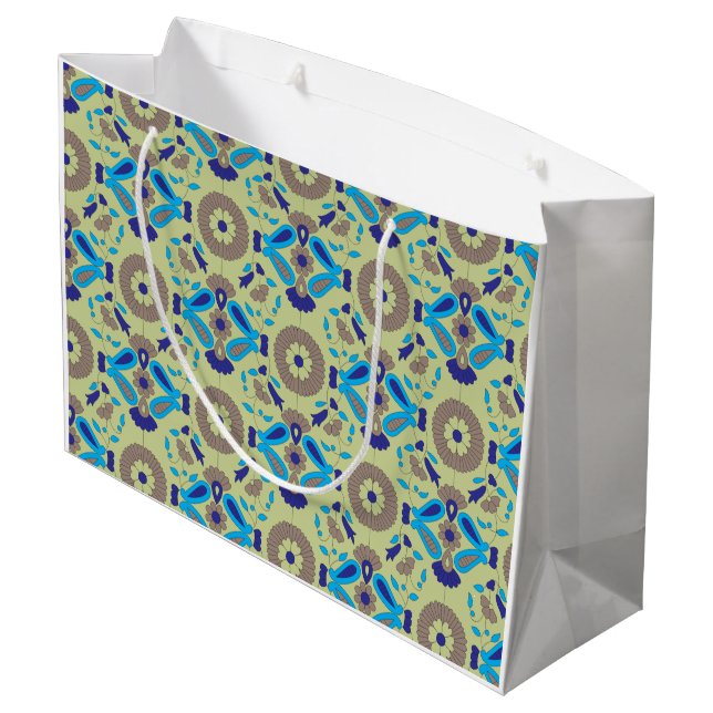 symmetrisches Textildesign mit blau und oder Große Geschenktüte (Rückseite Schrägansicht)