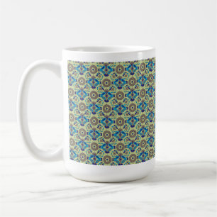 symmetrisches Textildesign mit blau und oder Kaffeetasse