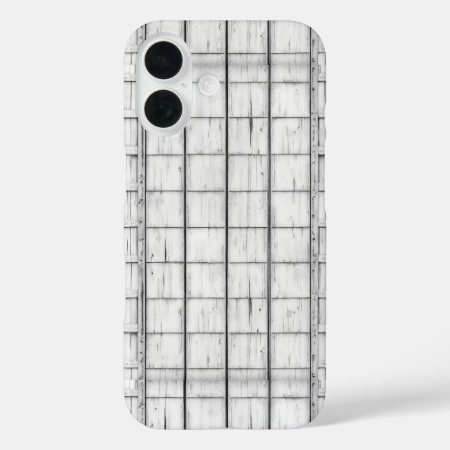 Symmetrisches, weißes Holzmuster iPhone 16 Hülle (Rückseite)