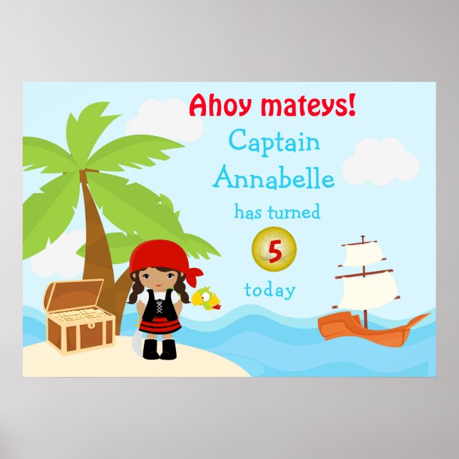 Sympa African American Pirate Girl Poster d'annive (Devant)