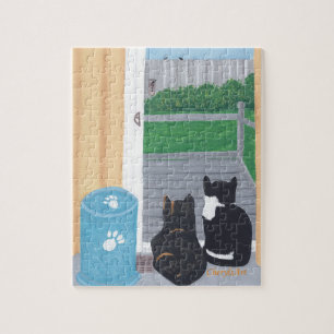 Sympa amusant deux chats Oiseau Observateur Puzzle