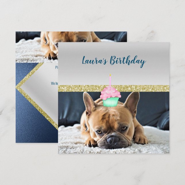 Sympa French Bulldog Anniversaire INVITATION (Devant / Derrière)