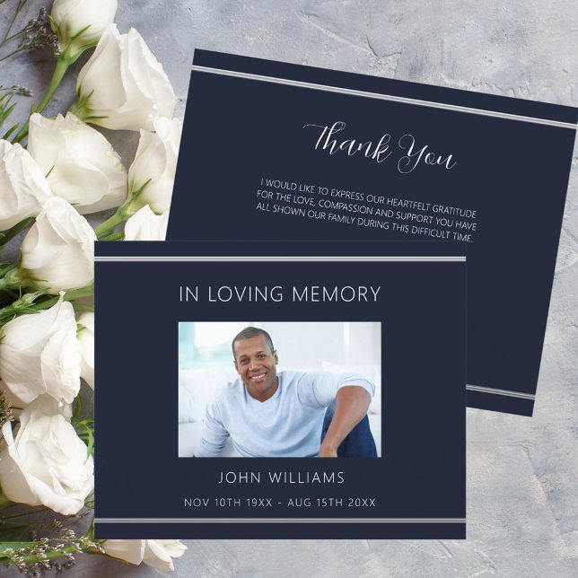 Sympathie bleu blanc photo simple carte de remerci (Créateur téléchargé)