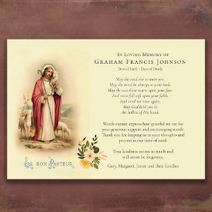 Sympathie catholique bon berger Carte de remerciem
