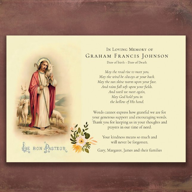 Sympathie catholique bon berger Carte de remerciem (Jesus Good Shepherd Catholic Religious Bereavement Sympathy Funeral Thank You Card)