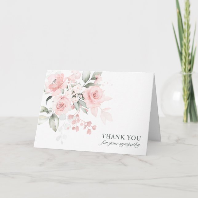 Sympathie funéraire Merci Aquarelle rose Floral (Devant)