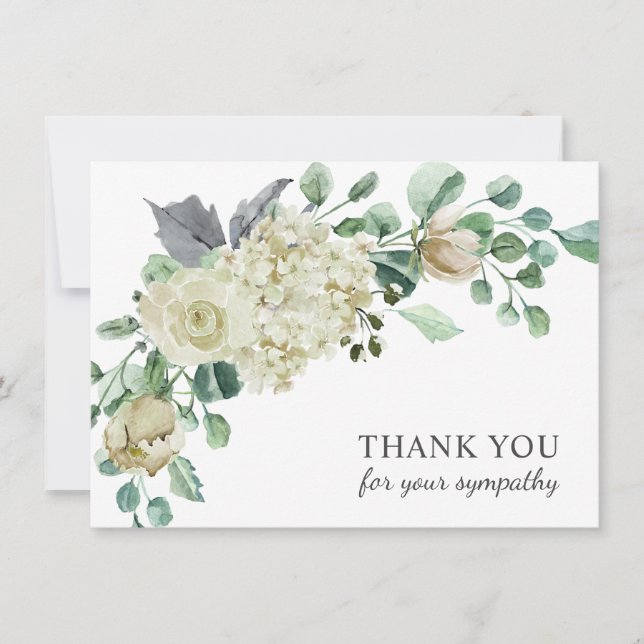 Sympathie funéraire Merci crème aquarelle Florale (Devant)