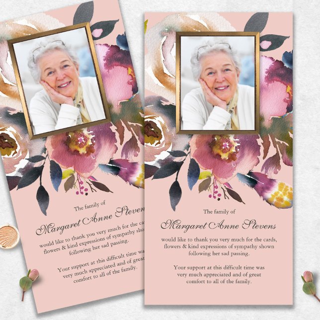 Sympathie Photo Florale Funérailles Merci Cartes (funeral thank you cards, bereavement, elegant, simple, celebration of life, sympathy card)