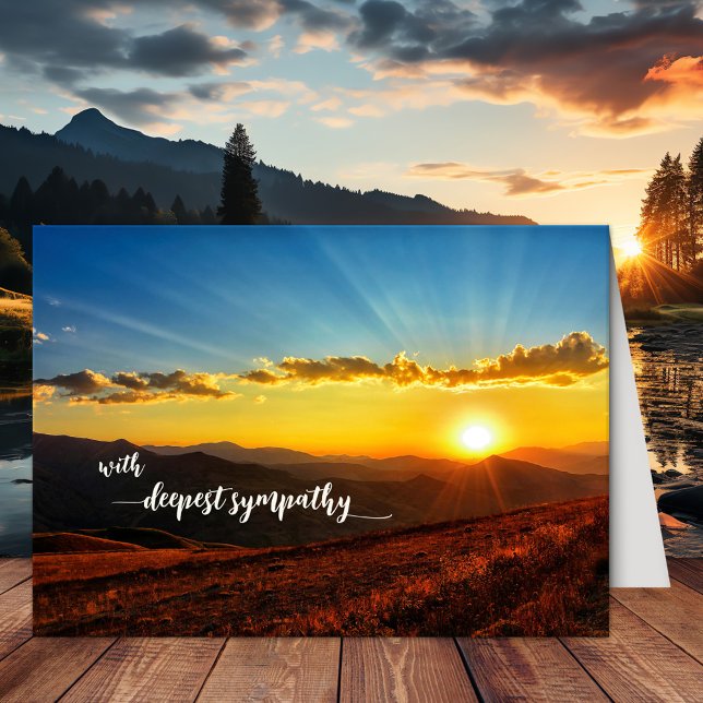 Sympathiekarte Sunset Deepest Dankeskarte (Sympathy or condolences greeting or note card with a sunset over a hilly landscape in vibrant colors)