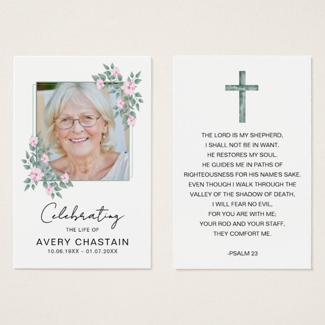 Sympathy Elegant Floral Photo Funeral Prayer Cards (Devant & derrière)