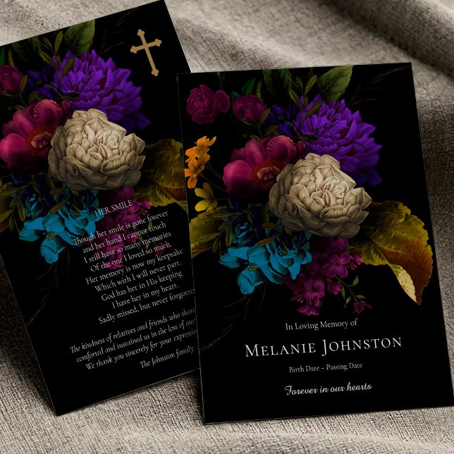 Sympathy Floral Cross Funeral Carte de remerciemen (Vintage Floral funeral thank you card, funeral program, funeral keepsake, order of service)