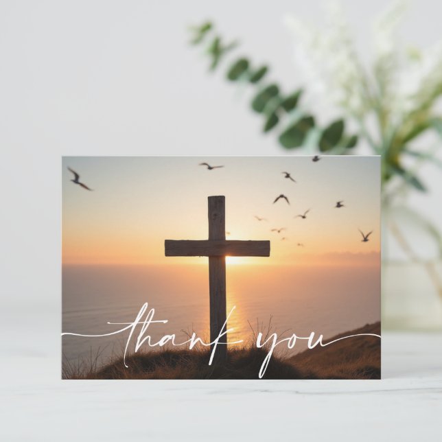 Sympathy Funeral Memorial Cross Sunrise Ocean Dankeskarte (Stehend Vorderseite)