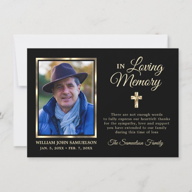 Sympathy Funeral Memory MERCI Gold Cross Photo (Devant)