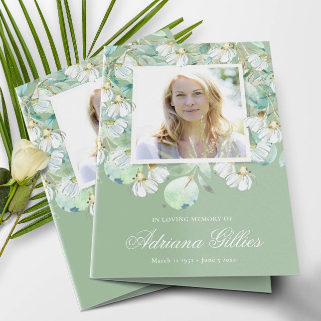 Sympathy Funeral Merci Cartes Eucalyptus Turquoise (Funeral Thank You Card with Eucalyptus leaves and white gum nut flowers)