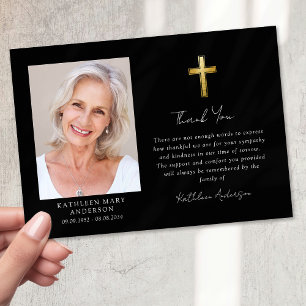 Sympathy Gold Cross Foto Trauerfeier  Dankeskarte