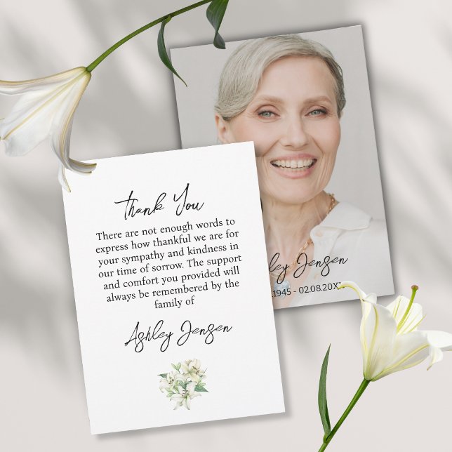 Sympathy Lily Photo Funeral Thank You Card Dankeskarte (Von Creator hochgeladen)