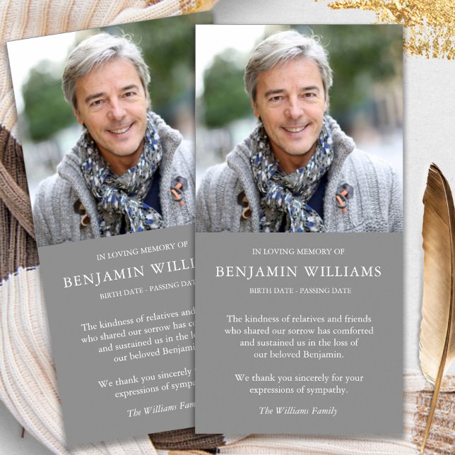 Sympathy Loss Photo Grey Funeral Merci Cartes (funeral thank you cards, bereavement, elegant, simple, celebration of life, sympathy card)