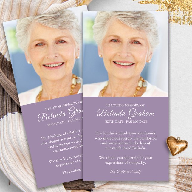 Sympathy Loss Photo Mauve Funeral Thank You Cartes (funeral thank you cards, bereavement, elegant, simple, celebration of life, sympathy card)