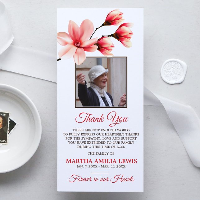Sympathy Loving Memory Magnolia THANK YOU Photo Dankeskarte (Von Creator hochgeladen)