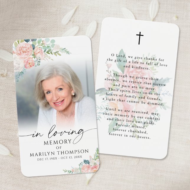 Sympathy Modern Floral Photo Prayer Card (Von Creator hochgeladen)