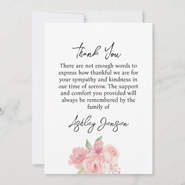 Sympathy Rose Funeral Thank You Card Dankeskarte (Rückseite)